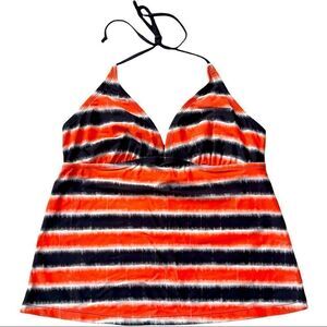 Converse Orange/Gray Stripe Tie Around Neck Tankini Top Sz L